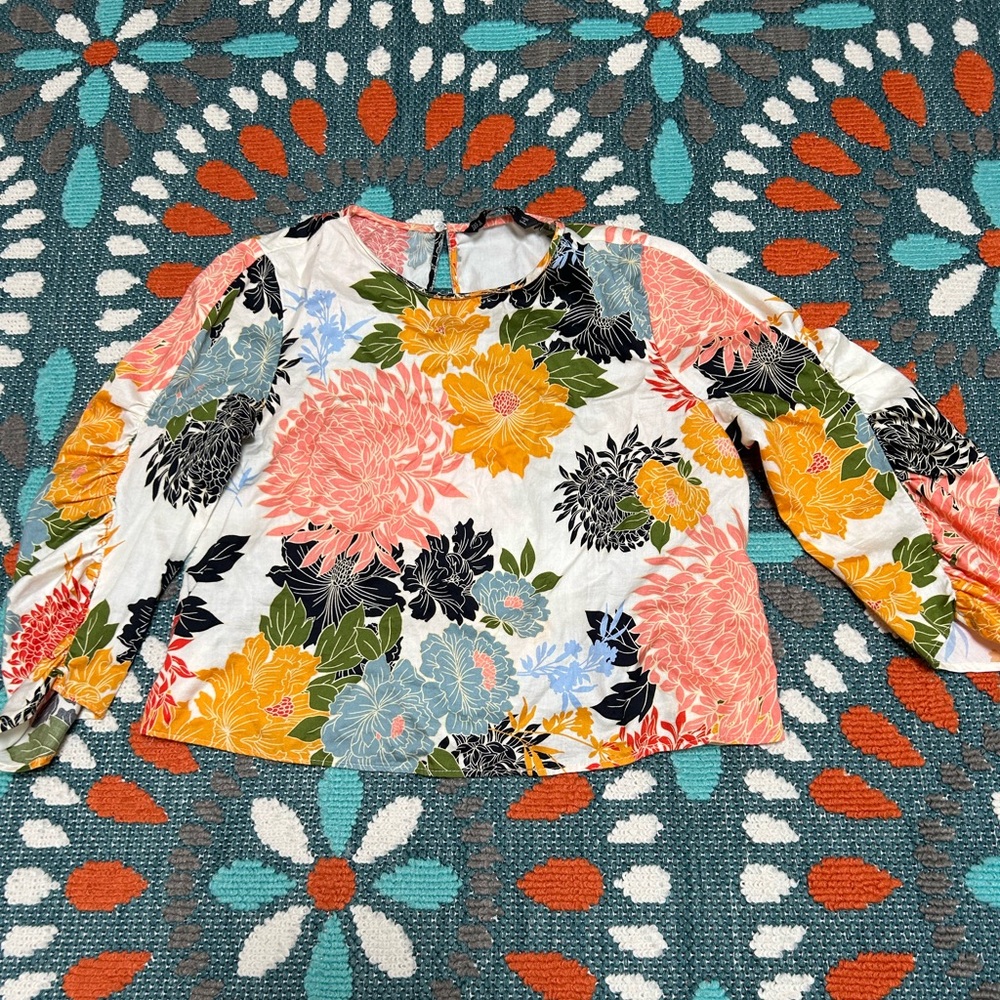 Zara size small floral blouse never worn with keyhole detail on back with button